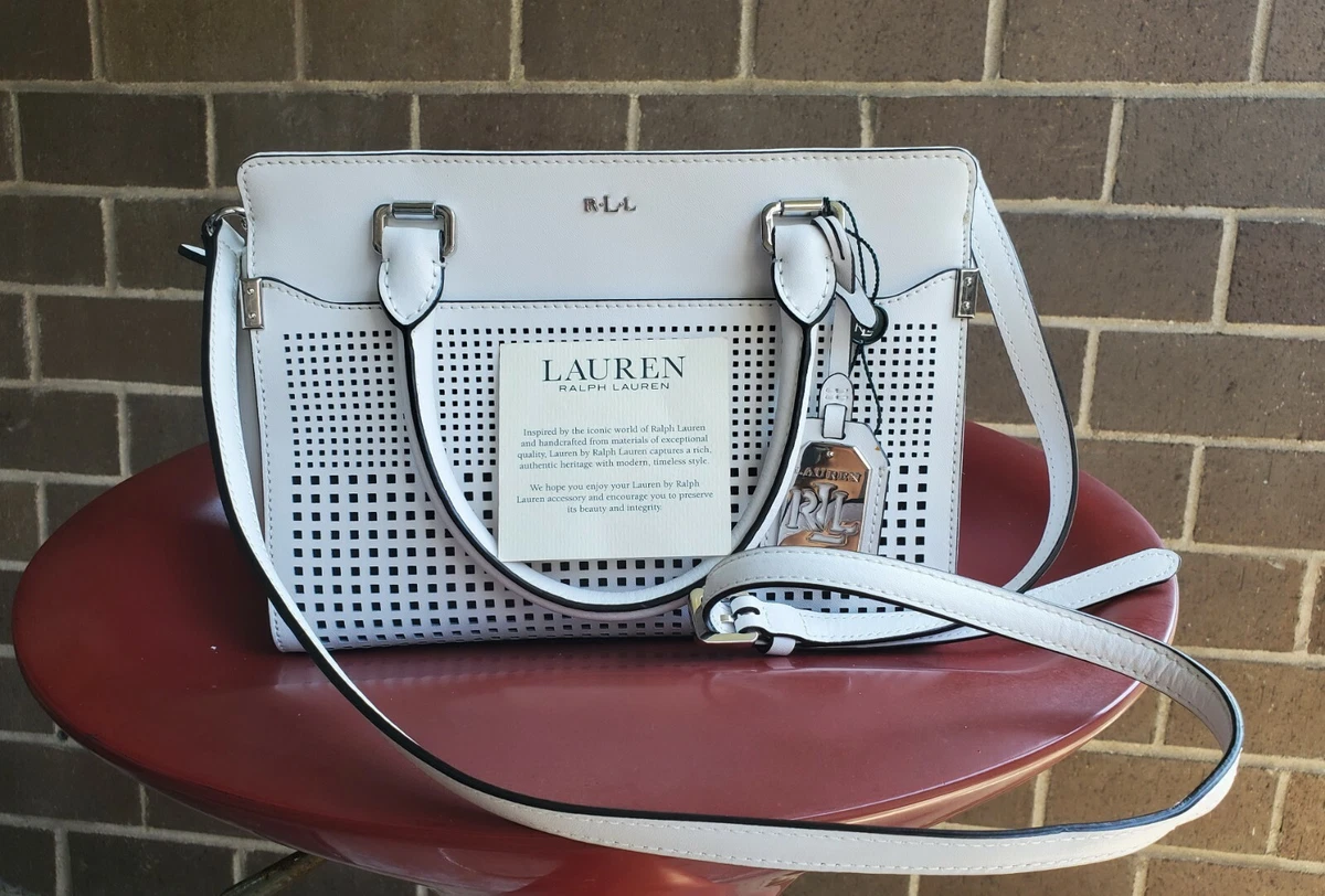 LAUREN BY RALPH LAUREN Sutton Yolanda White Leather Perforated Satchel Handbag