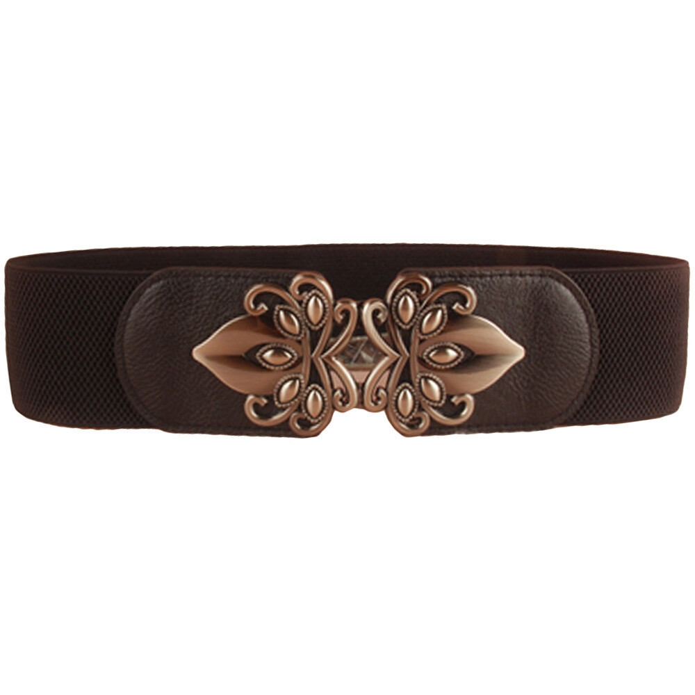 Women Metal Flower Buckle Wide Elastic Stretch Belt Corset  display picture 2