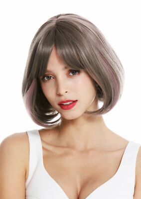 WIG ME UP Damenperücke Kurzhaar-Bob – Longbob Mit Langem Pony, Farbe Braun-Grau Mix, Kopfumfang Bis 60 Cm Verstellbar