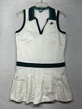 Prince Pickleball Dress Womens Medium Cream Green Pleated Athletic Collared