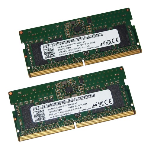 MICRON 16GB KIT (2x8GB) DDR5-5600B 5600MHz PC5-44800 LAPTOP MEMORY RAM SODIMM - Afbeelding 2 van 4