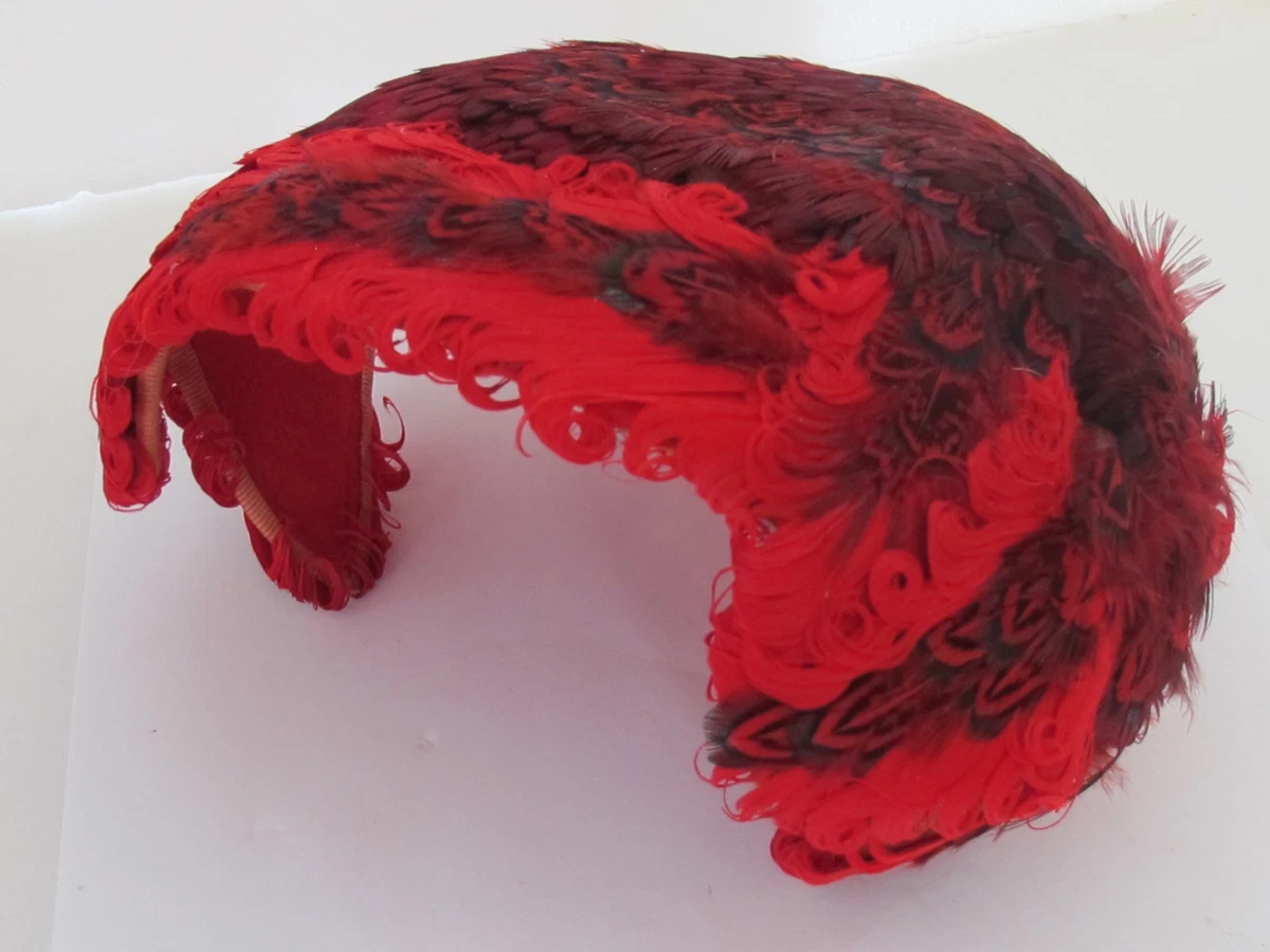Vintage Women\'s Red Button/ Half/ Fascinator Hat With Feather. Good Condition. 61wf8UE0ZVL._AC_UY1000_.jpg main image 2