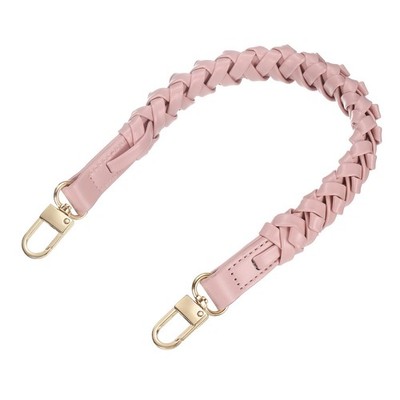Braided bag strap 44.7cm pink PU leather with gold buckles