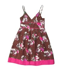 Guess Brown Floral Pink Hem Fit & Flare Spaghetti Strap Sundress Juniors 7 VTG