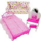 NEU~Puppenmöbel Spielhaus Rosa Bett Tisch Stuhl Schlafzimmer für Barbie