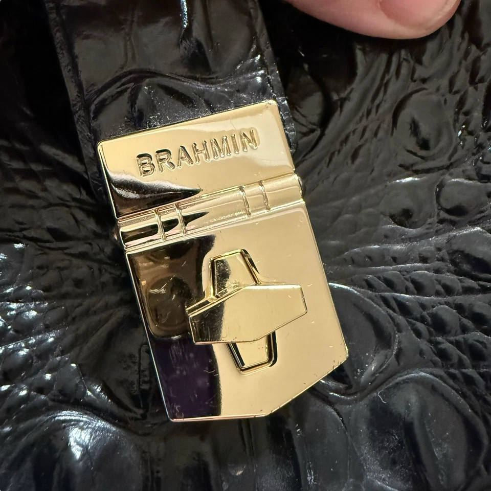 Cartera grande de cuero Brahmin Elisa Melbourne negra dorada tarjeta de registro Foto 2 de 4