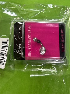 NEW 14g Belly Button Piercing Rhodium Banana with Clear Stones #73440