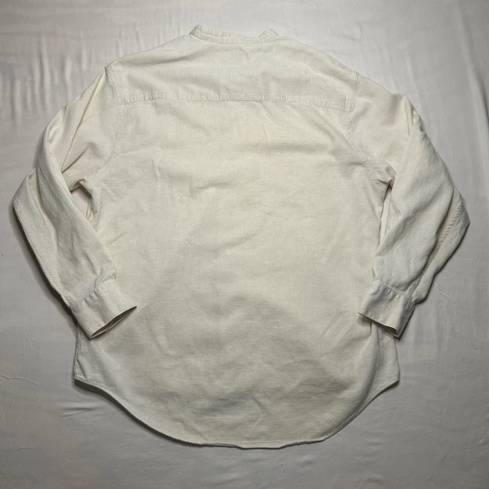 Camisa De Colección GAP Algodón Lino Para Hombres M Crema Manga Larga Cuello Banda Años 90 Talla Grande Foto 4 de 4