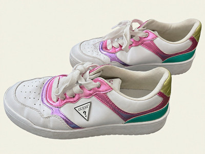 GUESS Miram Women's Low Top Lace-Up Colorblock Logo Sneakers White Pink Gold