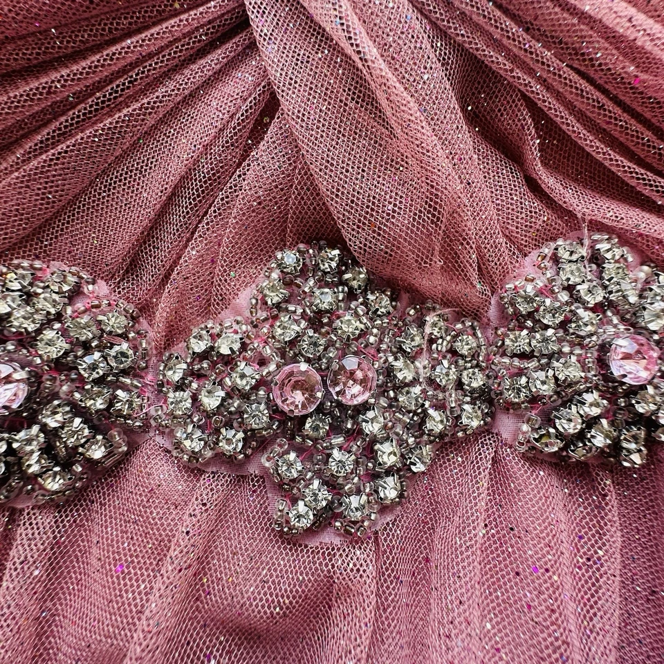 My Michelle Size 7 Womens Juniors Cocktail Old Rose Rhinstones Sparkling Tulle* - Image 3 of 4