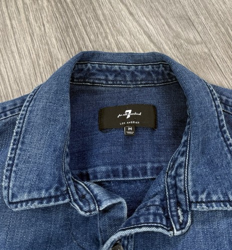 7 For All Mankind Dark Wash Blue Denim Button Up Utility Shirt Mens Sz M - Picture 2 of 4