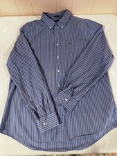 Tommy Hilfiger 80s Two Ply Cotton Button Shirt Blue w/ Red Stripes XL EUC