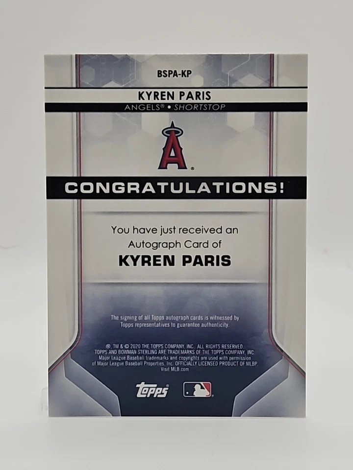2020 Bowman Sterling #BSPA-KP Kyren Paris On Card Auto LA Angels MLB Prospect  - Image 2 of 2