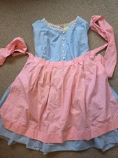 Vintage Dirndl Kleid mit Schürze blau rosa weiß kariert Gr. M handmade - Unikat