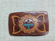 vintage NATIVE AMERICAN belt buckle TOOLED handcrafted WESTERN leather INDIAN
