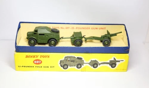 Dinky 697 25 Pounder Field Gun Set In Original Box - Excellent Vintage 1950s