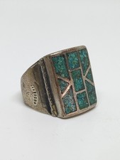 Native American Vintage Sterling Silver 925 Crushed Turquoise Ring Size 10