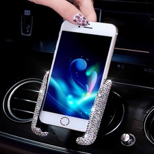 SUNCARACCL Bling Car Phone Holder Mini Dash Air Vent Automatic White