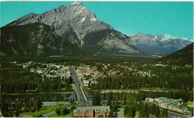 Vintage  1960's Aerial View of Banff Alberta Cascade Mountain Postcard