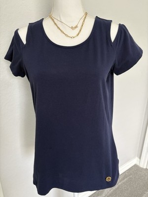 MICHAEL KORS Woman s Navy Cold Shoulder Top Size Medium