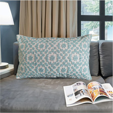 Lumbar Decorative Throw Pillow Cover 12x20 inch Porcelain Light Blue Trellis Min