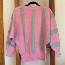 VTG 70s Striped Mohair Dolman Sleeve Boatneck Sweater Pastel Pink Mint