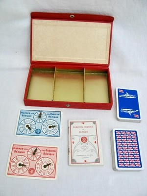 Vintage Bezique, Pinochle Red Box, Etui mit Karten, Score Marker & Anleitung