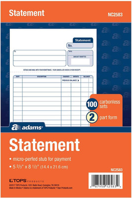 Statement Forms, 2-Part Carbonless, 100 Individual Unit Sets per Pack (NC2583)