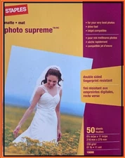 New Staples Photo Supreme Paper, 8 1/2" x 11", Double Sided Matte,50/Pack,Sealed
