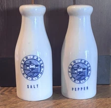 Farm Fresh Brand Milk Jug Blue & White Large Ceramic Salt & Pepper Shakers NIB