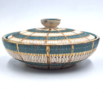 Rare Seta Bitossi Aldo Londi Teal & Gold Turquoise Covered Dish MCM READ