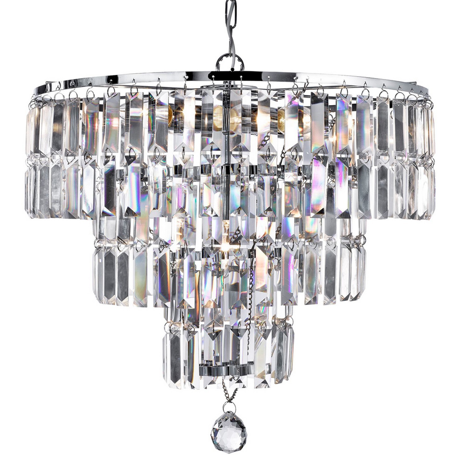 5 Light 3 Tier Chrome Finish Ceiling Chandelier Light With Crystal Coffin Drops