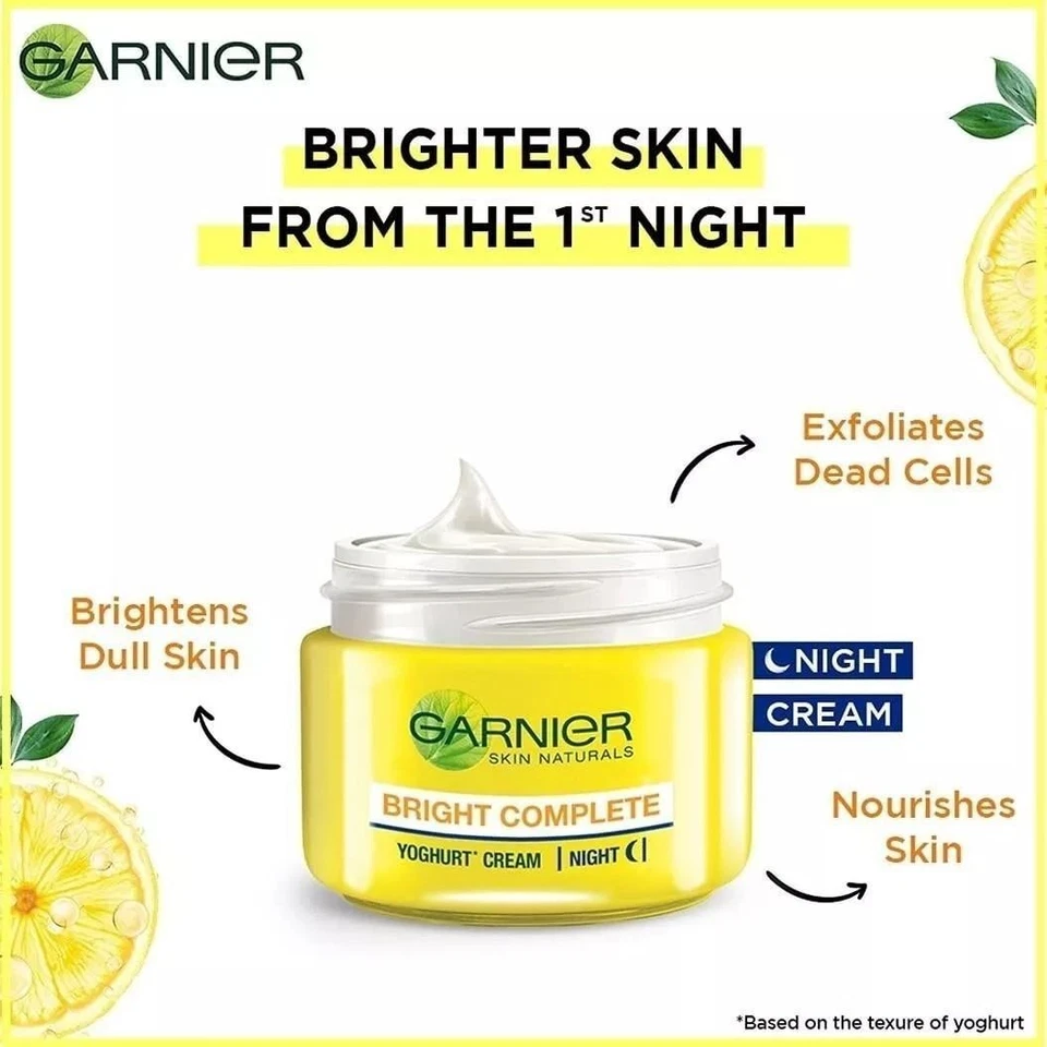Garnier Bright Complete VITAMIN C YOGHURT Night Cream 40gm Pack - Image 4 of 4