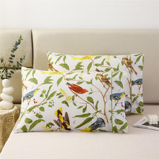 100 Cotton Pillowcases Set of 2 Standard Size Garden Leaves Birds Printed Pillo