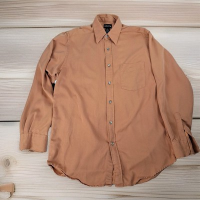 Dress Shirt Claiborne Peach Mens M 15in Neck Poly Blend Button Down