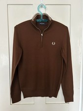 FRED PERRY CLASSIC HALF ZIP JUMPER K7624 WHISKY BROWN WOOL/COTTON NEW WITH TAGS