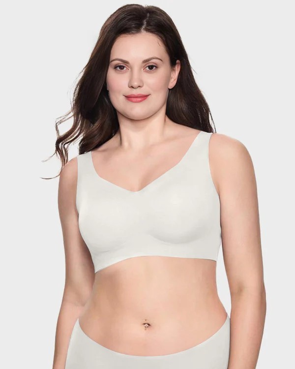NEW!   633-1 WOMEN CURVEVERA JELLY COOLING WIRELESS BRA IVORY COLOR, SIZE LARGE