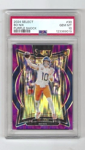 Bo Nix 2024 Panini Select - Concourse = Purple Shock Prizm /360 (RC) PSA 10