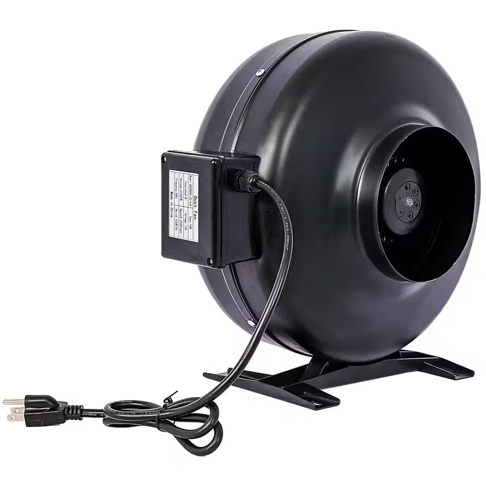 9 In. 412 CFM Duct Inline Ventilation Floor Fan in Black with Air Circulation Ve