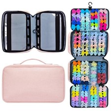 Baby Girl Hair Bow Organizer Bag - Multi-Pocket Hair Accessories Storage Pink