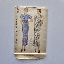1930s Vintage 38" Bust Simplicity 1777 Flutter Sleeve Dress Sewing Pattern