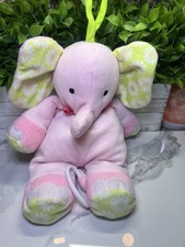 Carters Pink Elephant Plush Musical Flower Ears 12" Crib Stroller Toy Pull Tail