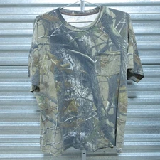 Vintage Camo Shirt Men XL Green Brown Allover Pocket Hunting Thrashed Stains
