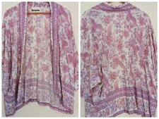 KIMONO LOUNGE SZ M 12 Pink Floral Egrets Bird Top Cardigan Kimono Sleeves