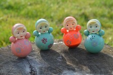 Vintage USSR Nevalyashka Celluloid Plastic Roly Poly Toy Doll Soviet 4 pieces