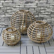 Round Rattan Wicker Lantern Garden Candle Outdoors Indoors Home Decoration