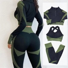 3Pcs Seamless Yoga Set Gym Fitness Clothing Women Yoga Suit Sportswear Workout