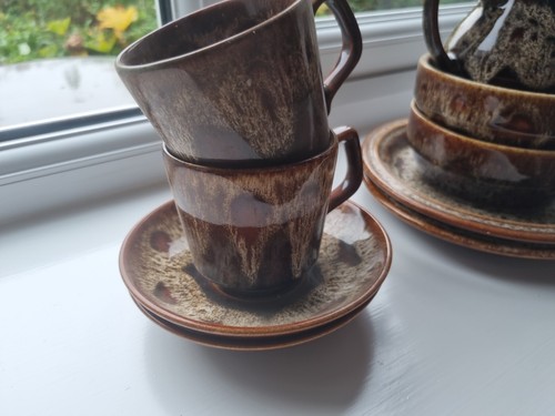 9 teiliges Studiokeramik Kaffeeservice braun meliert glasiert 70er Retro - Bild 2 von 9