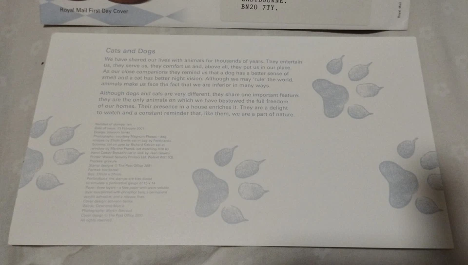 2001 UK Great Britain Royal Mail 猫咪狗狗 Cats and Dogs Black White photos stamp FDC - Image 2 of 4
