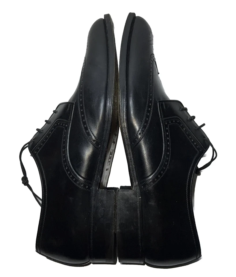 A Testoni size 9 black wingtip dress shoes oxford business wedding formal dress - Image 4 of 4